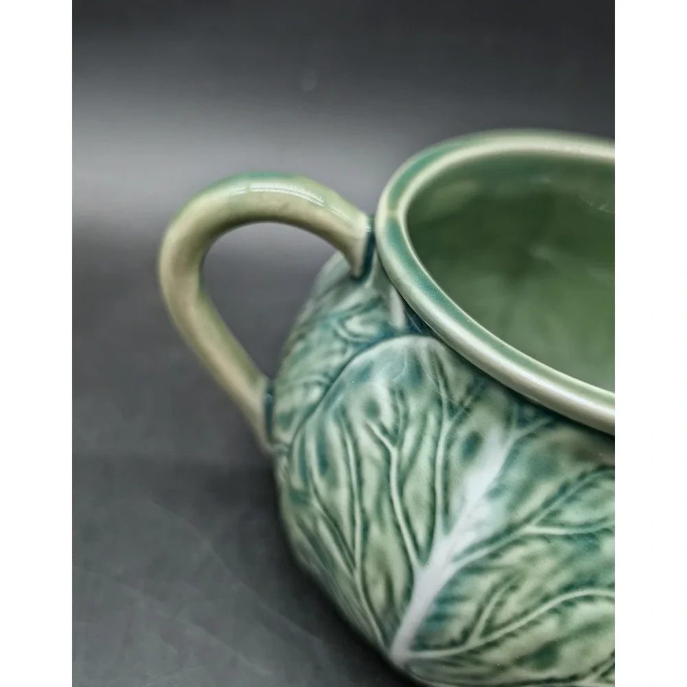 Bordallo Pinheiro Green Cabbage Leaf Creamer Pitcher Made in Portugal Majolica